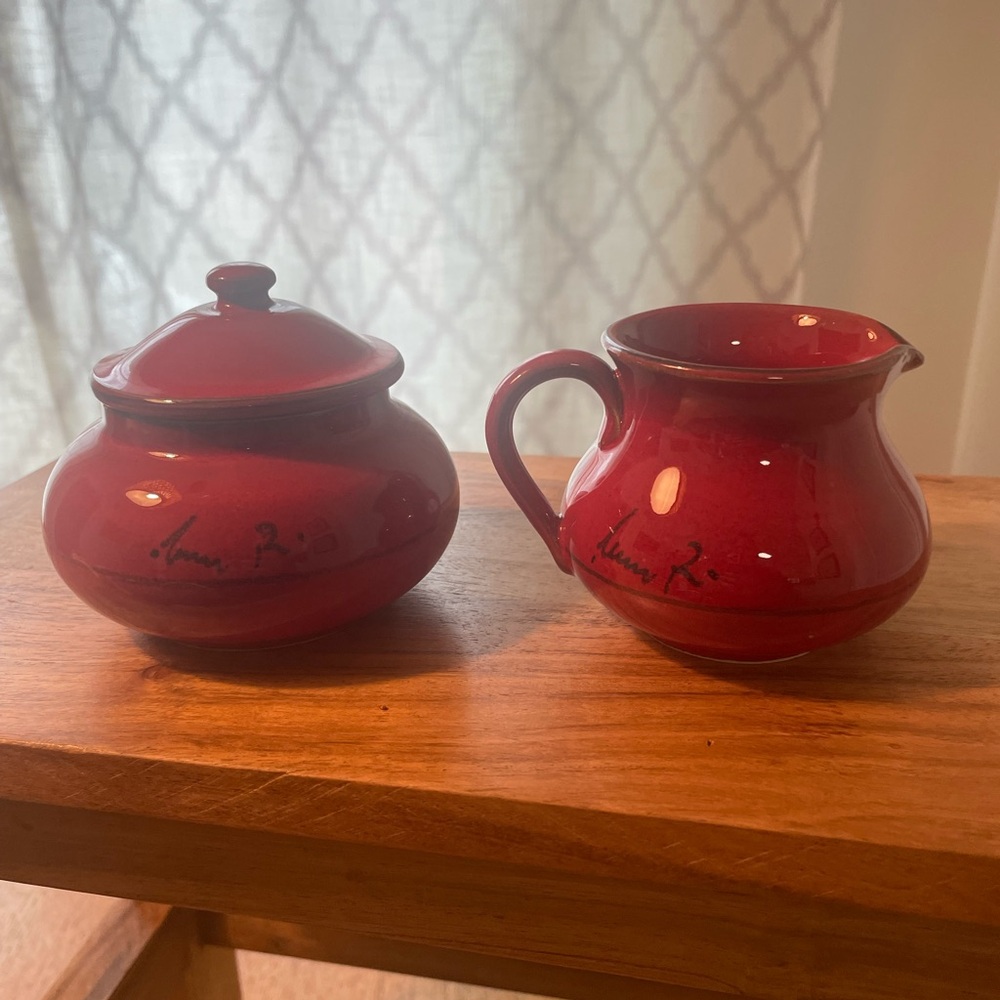 Red Ceramic Sugar and Creamer Set